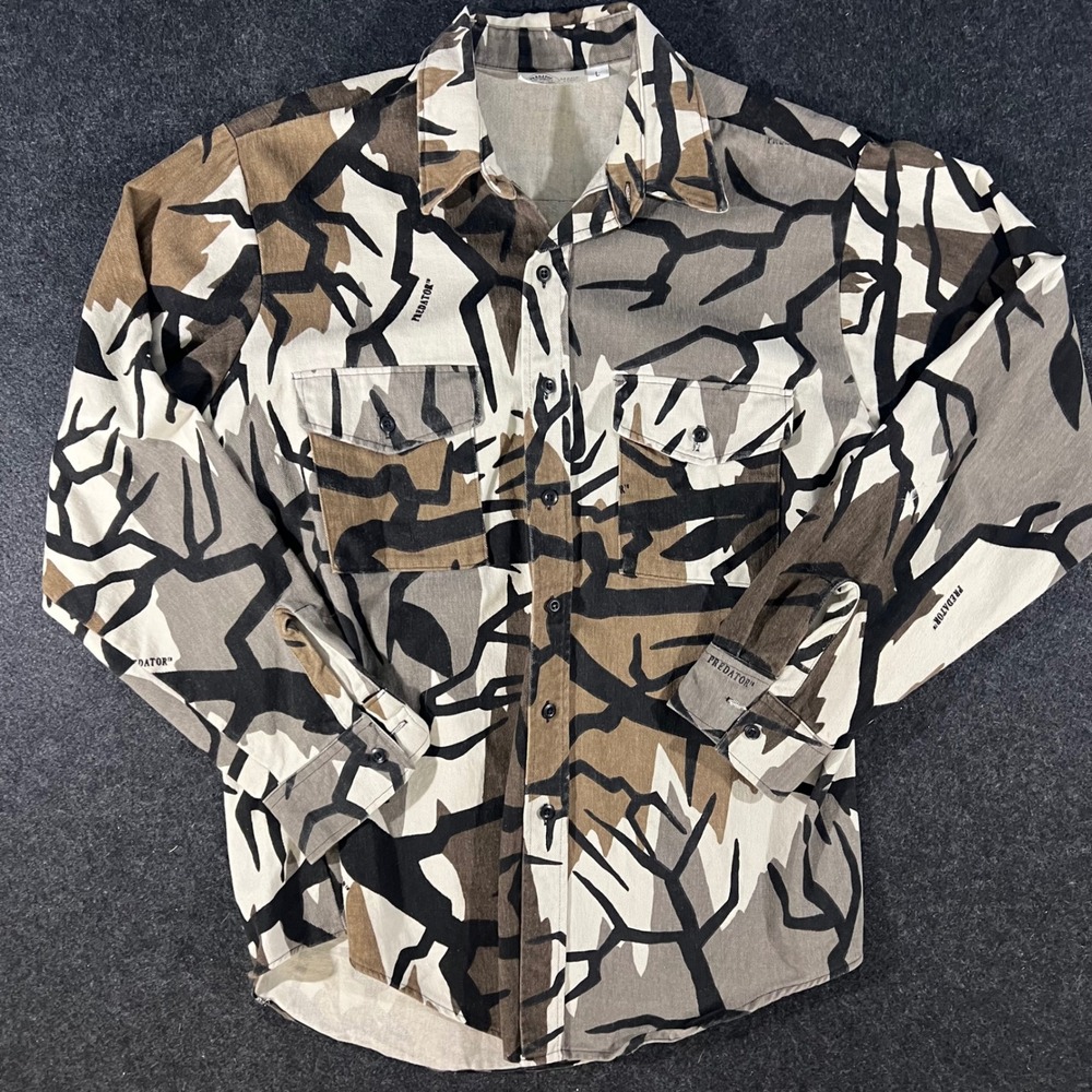 Vintage Predator Camouflage Shirt Mens L Brown Deception Camo Hunting